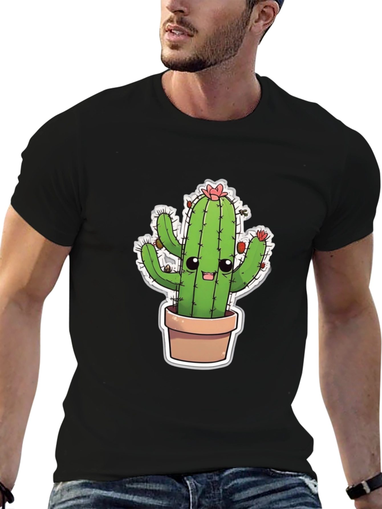 Cute Cactus T-Shirt - Black Cotton Blend