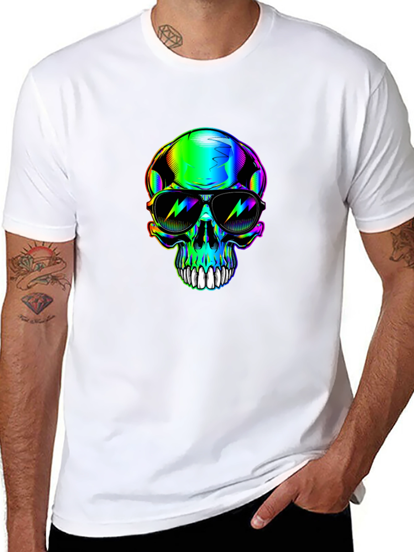Rainbow Skull Sunglasses Graphic Black T-Shirt