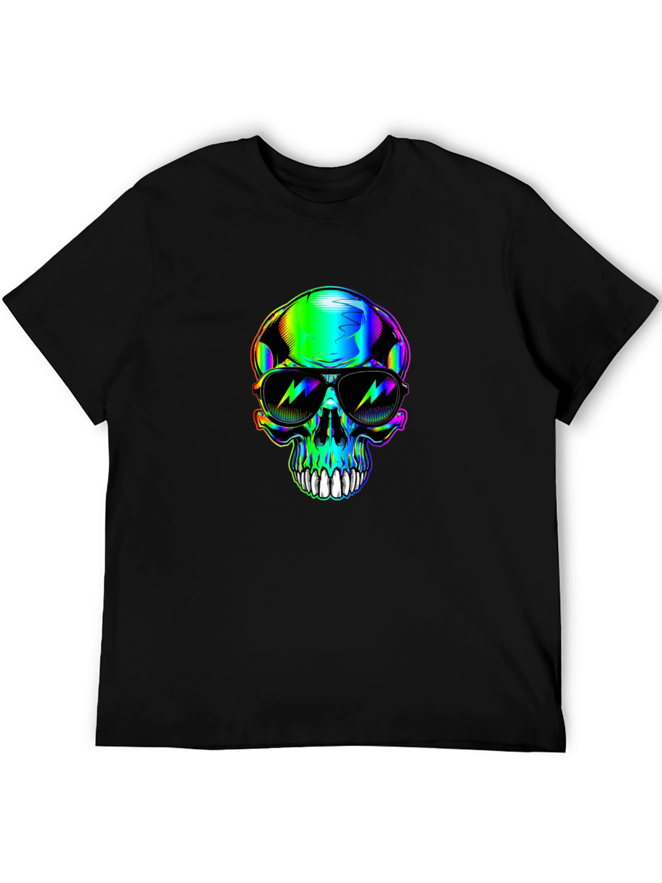 Rainbow Skull Sunglasses Graphic Black T-Shirt