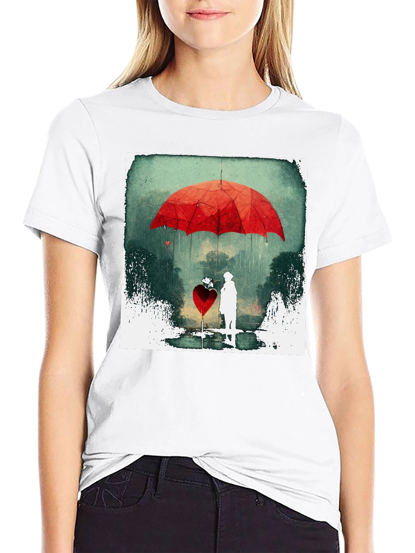 Romantic Red Umbrella Heart T-Shirt