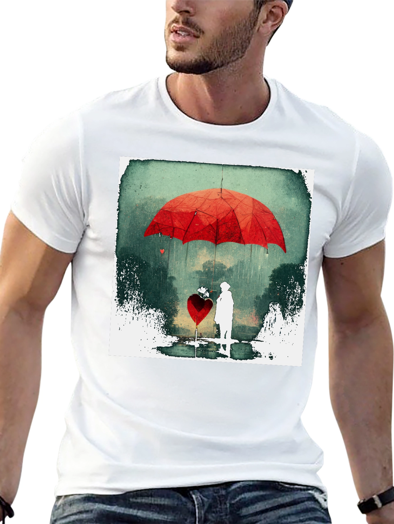 Romantic Red Umbrella Heart T-Shirt