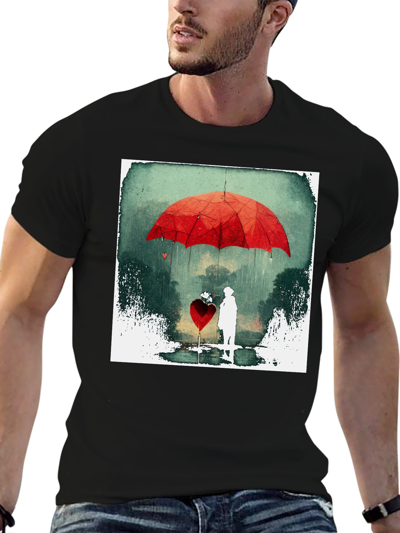 Romantic Red Umbrella Heart T-Shirt