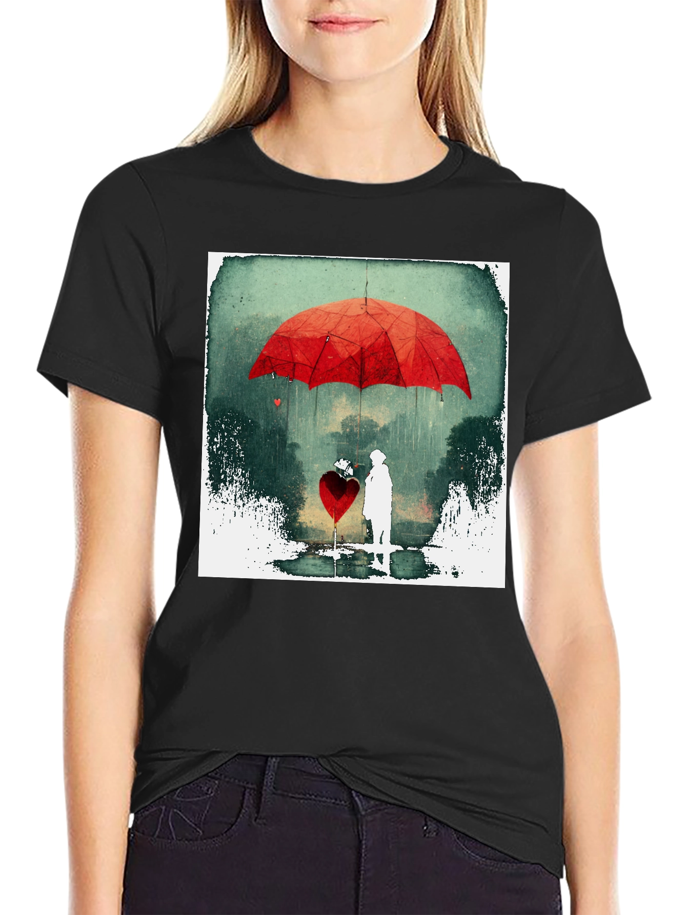Romantic Red Umbrella Heart T-Shirt