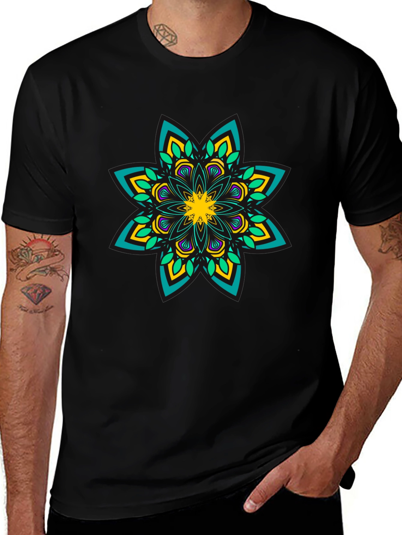 Mandala Print Black T-Shirt
