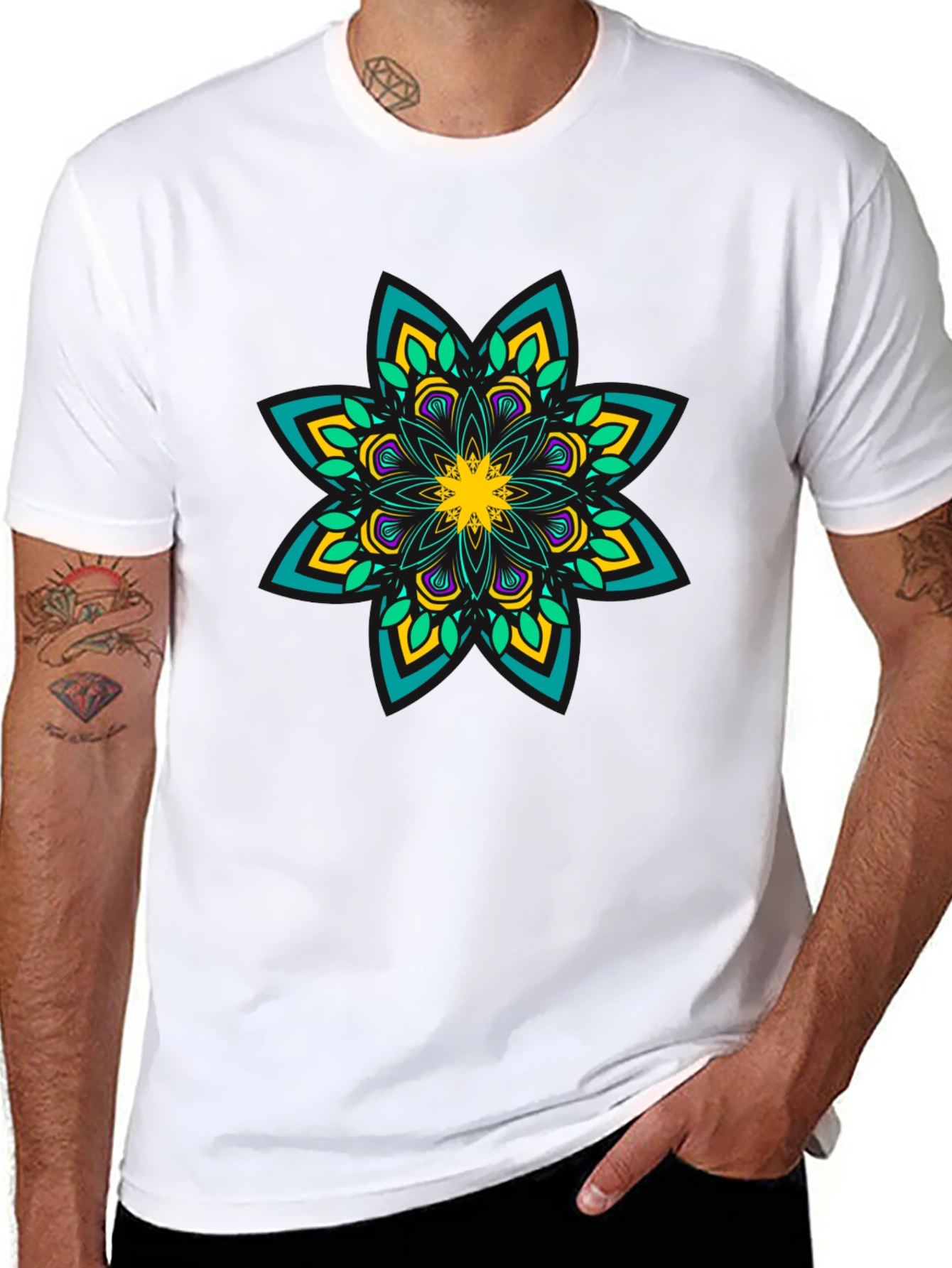 Mandala Print Black T-Shirt