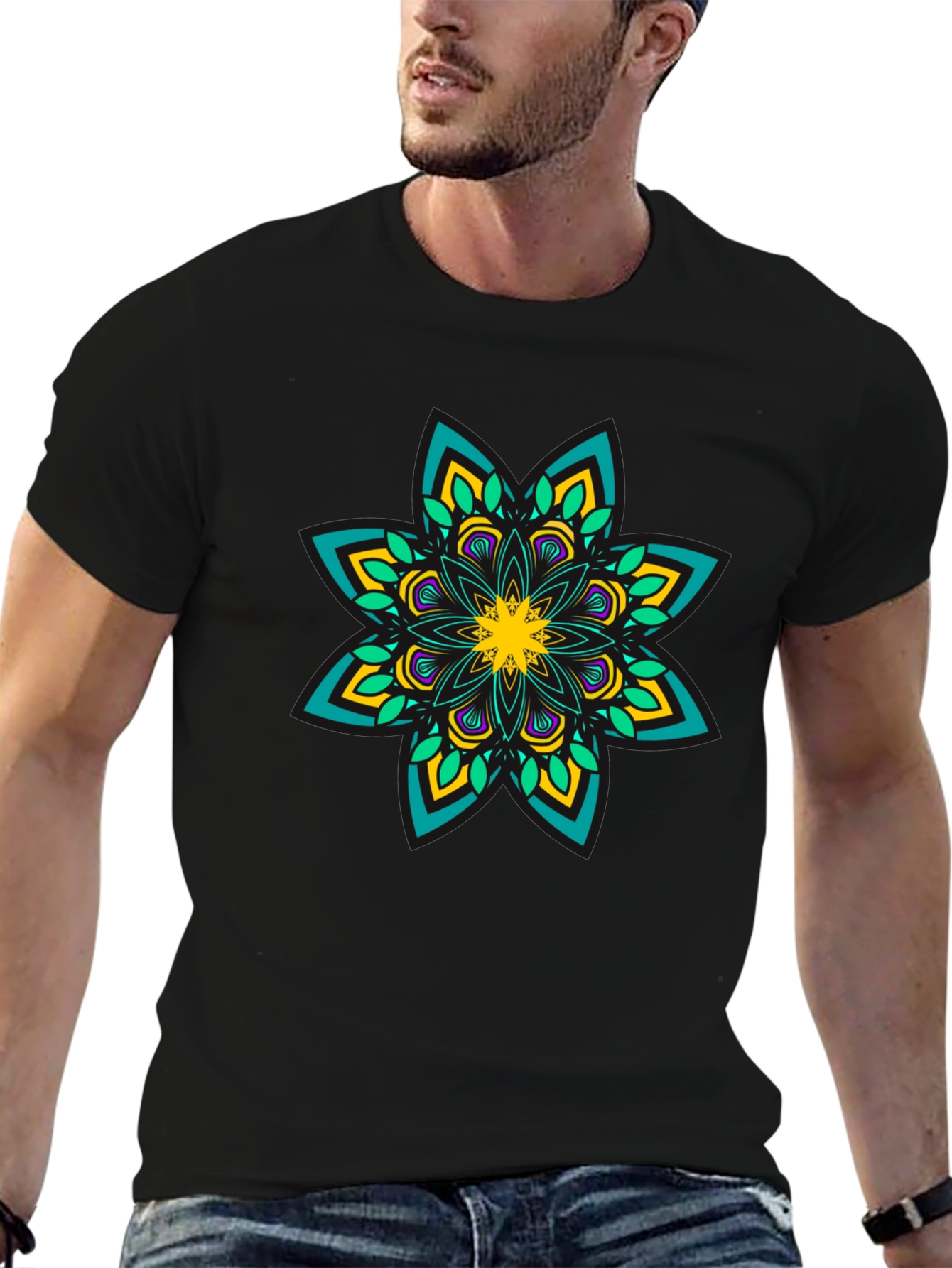 Mandala Print Black T-Shirt