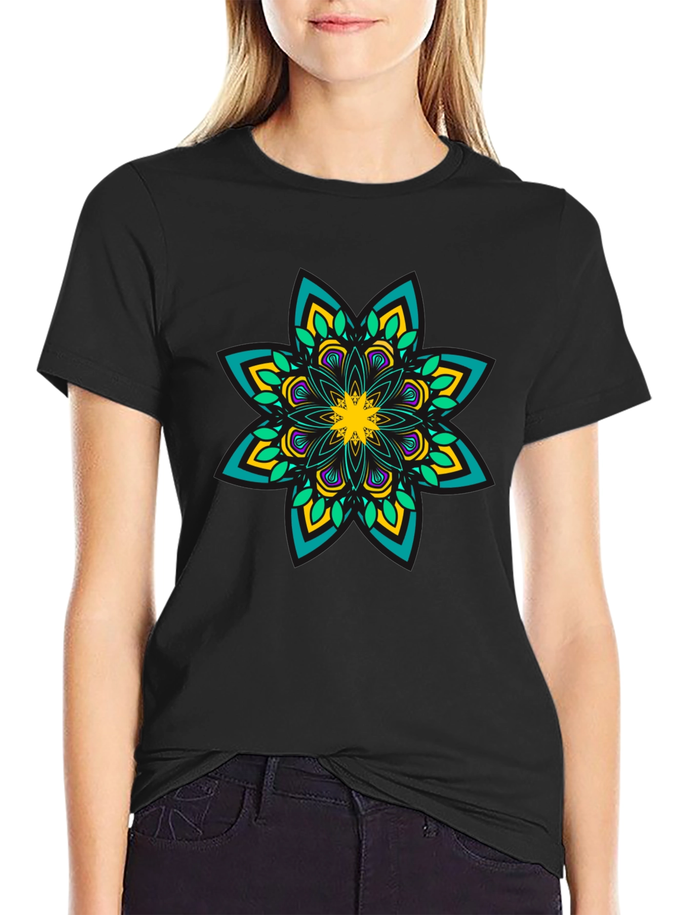 Mandala Print Black T-Shirt