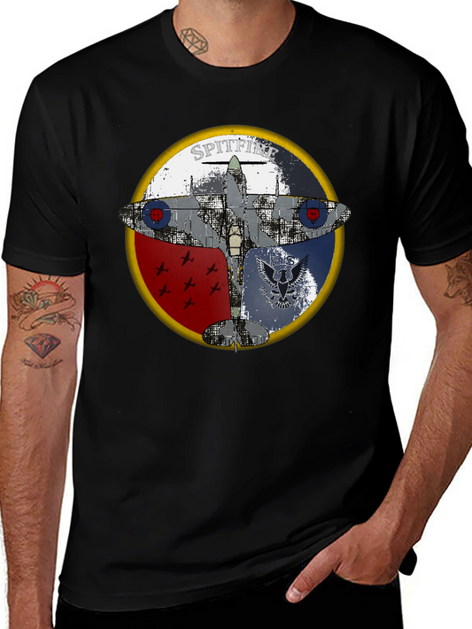 Spitfire Plane Graphic Tee - Vintage Style Black T-Shirt
