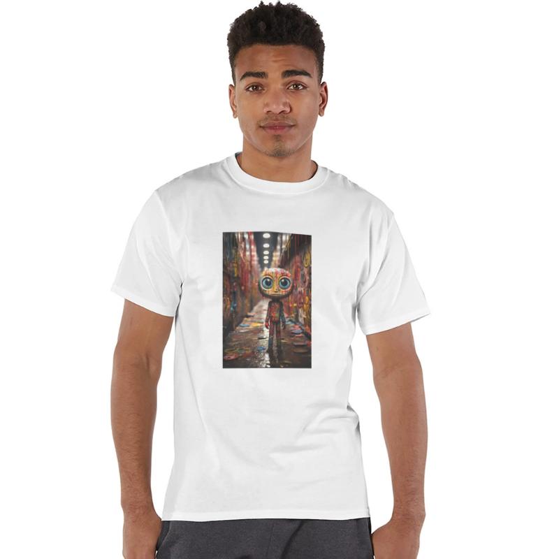 Cartoon Alley: Plastic Figure Amidst Vibrant Graff