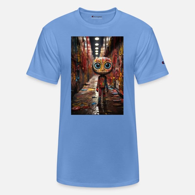 Cartoon Alley: Plastic Figure Amidst Vibrant Graff