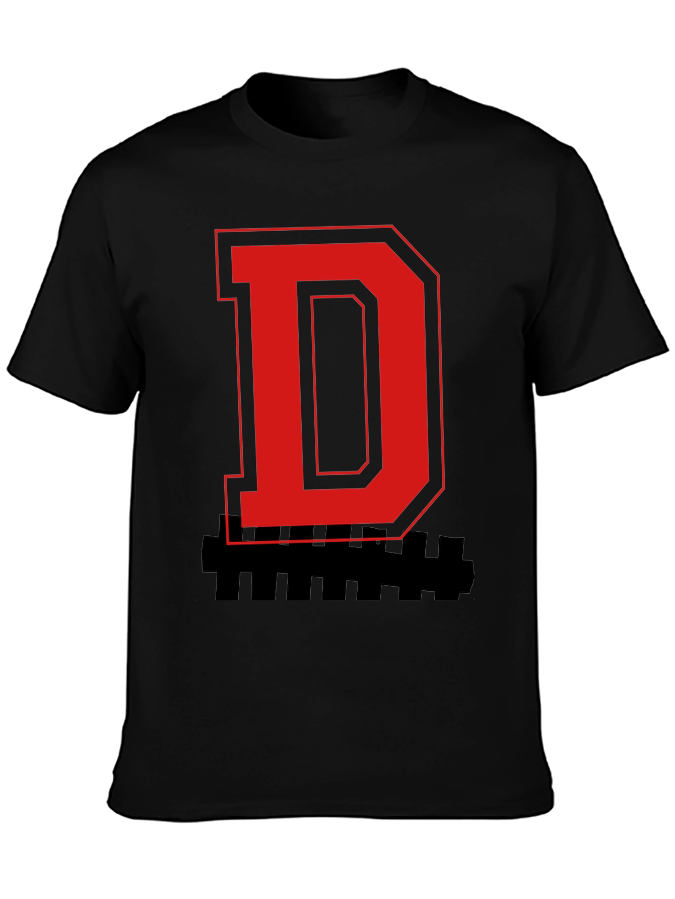 Bold Letter Graphic Tee - Red D on Black