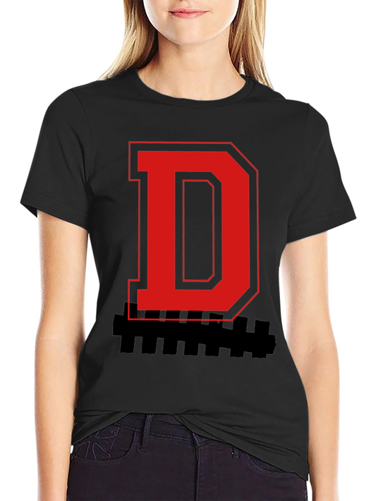 Bold Letter Graphic Tee - Red D on Black