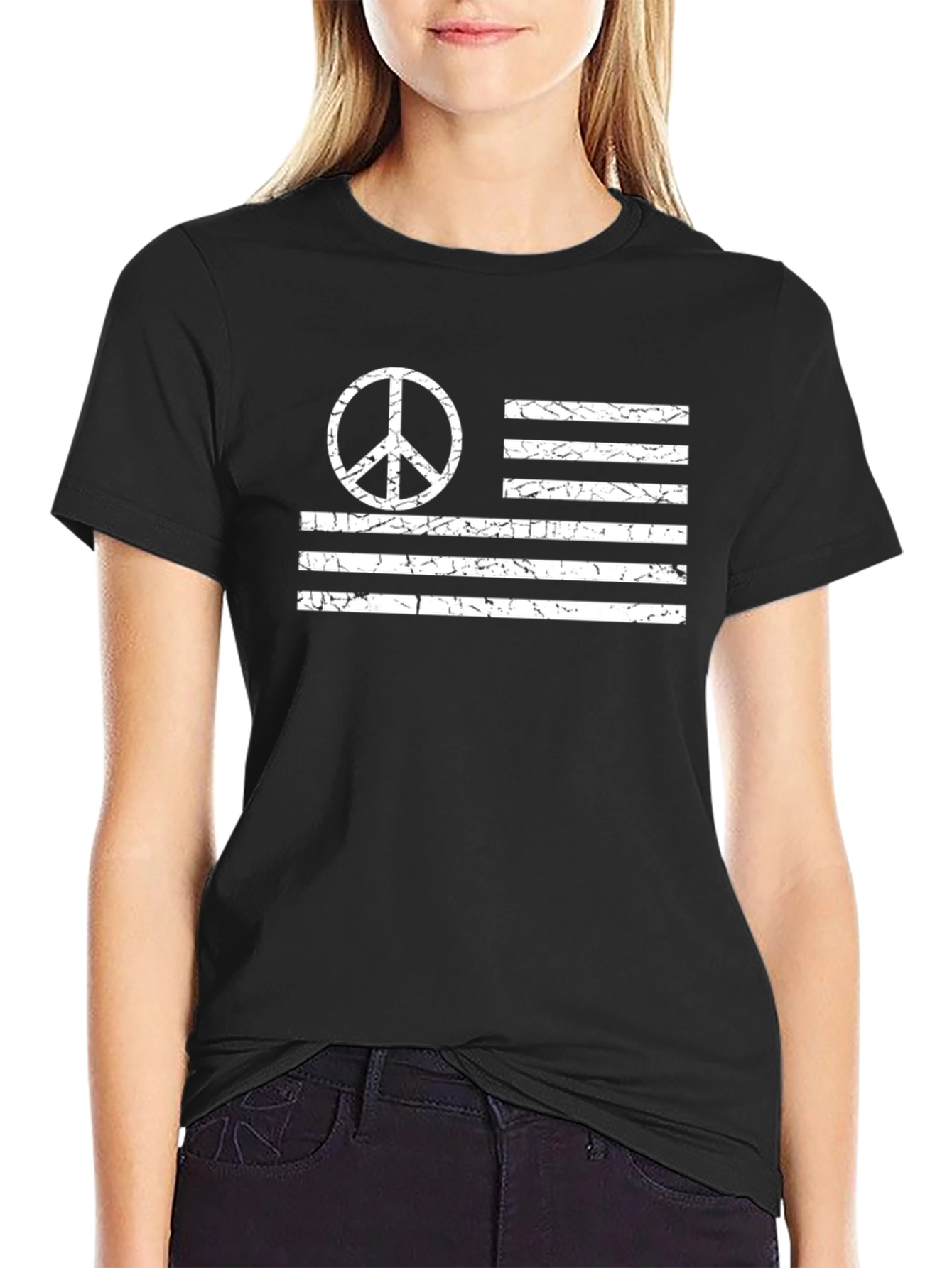 Peace Flag Graphic Tee - Black Cotton
