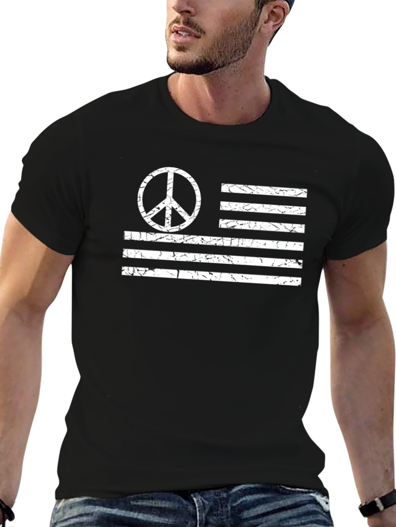 Peace Flag Graphic Tee - Black Cotton
