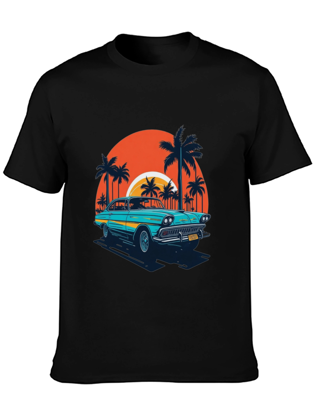 Retro Car T-Shirt - Beach Sunset Design