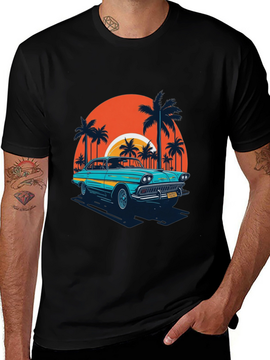 Retro Car T-Shirt - Beach Sunset Design