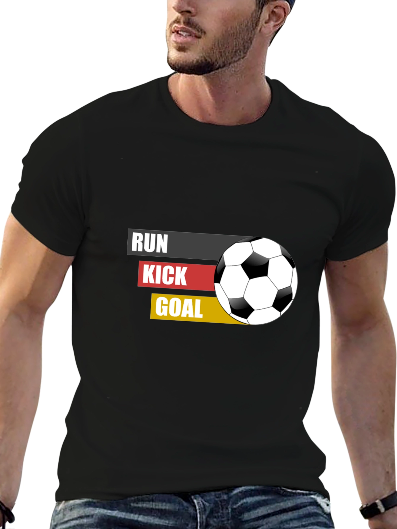 Run Kick Goal Soccer T-Shirt - Black