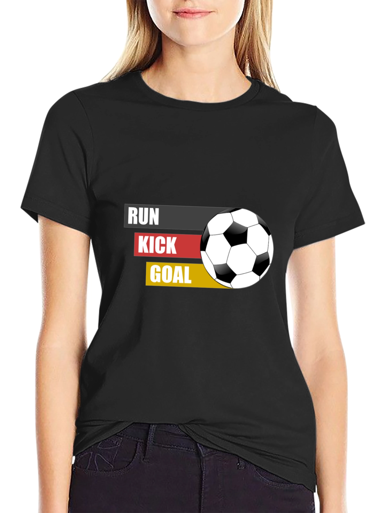 Run Kick Goal Soccer T-Shirt - Black