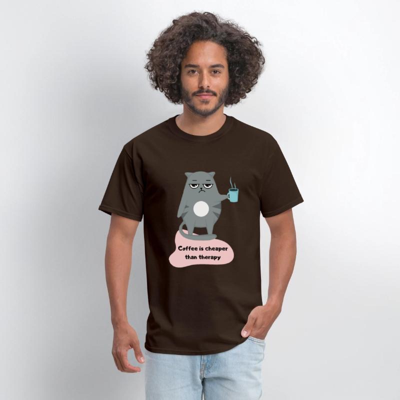 Coffee is Cheaper than Therapy - Cat Lover T-shirt