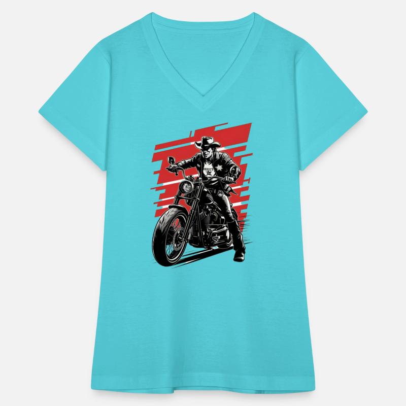 Cowboy on motorcycle wearing sheriff's star badge