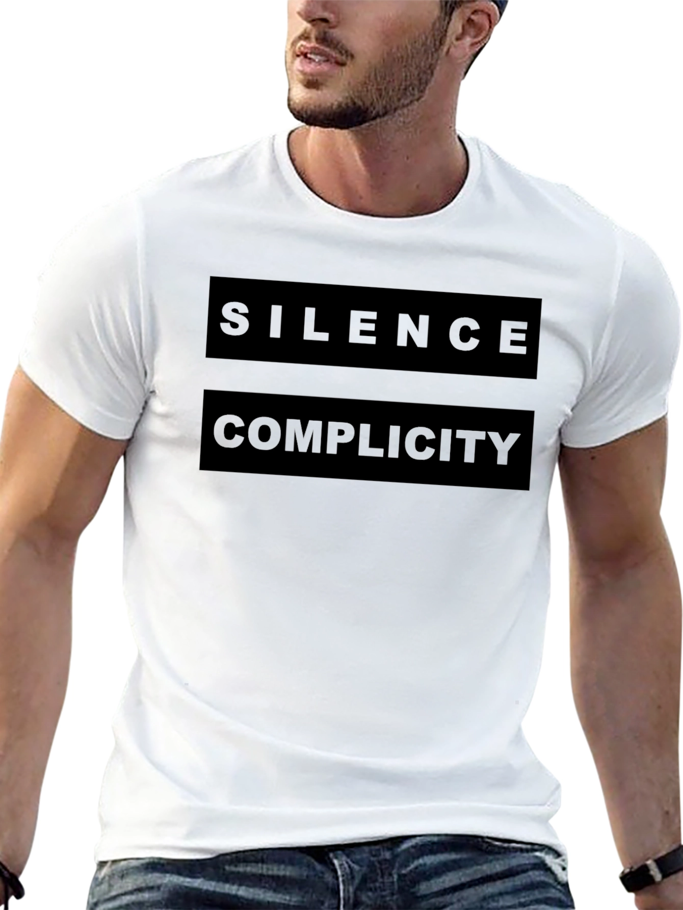 Silence Complicity Graphic Tee - Bold Statement Shirt