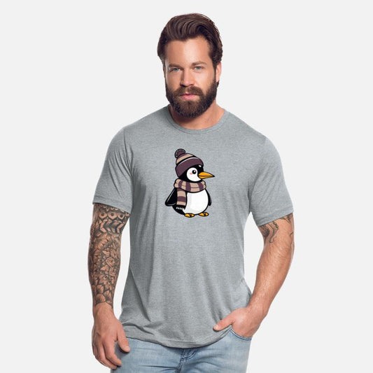 Cute cartoon penguin wearing winter hat and scarf