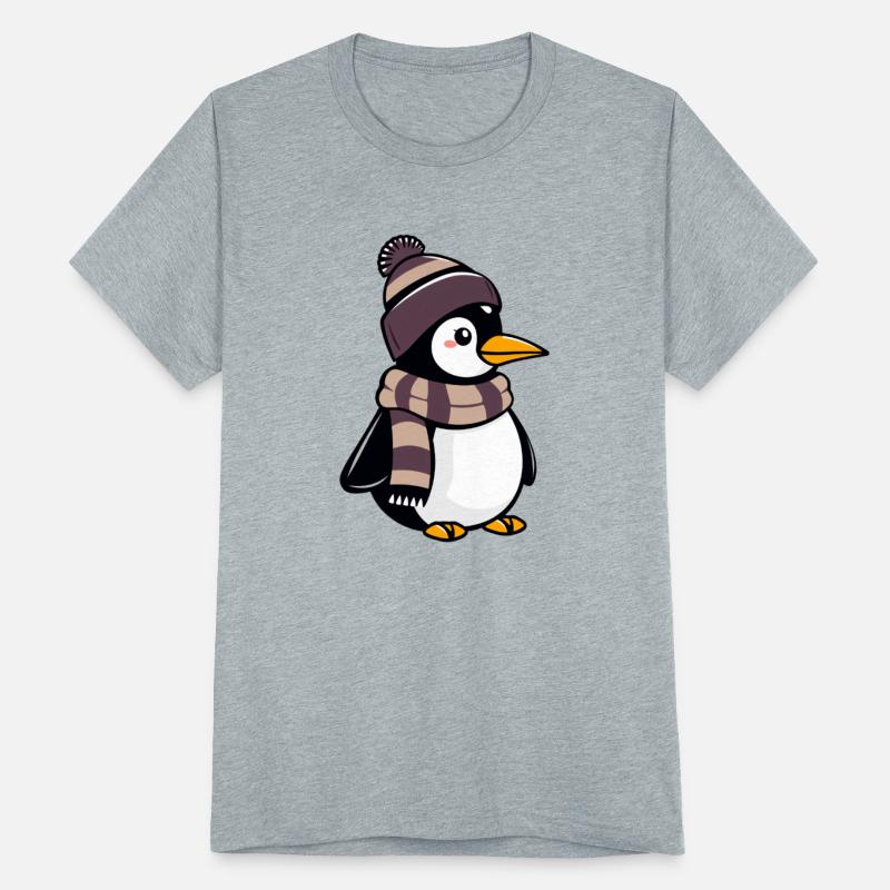 Cute cartoon penguin wearing winter hat and scarf