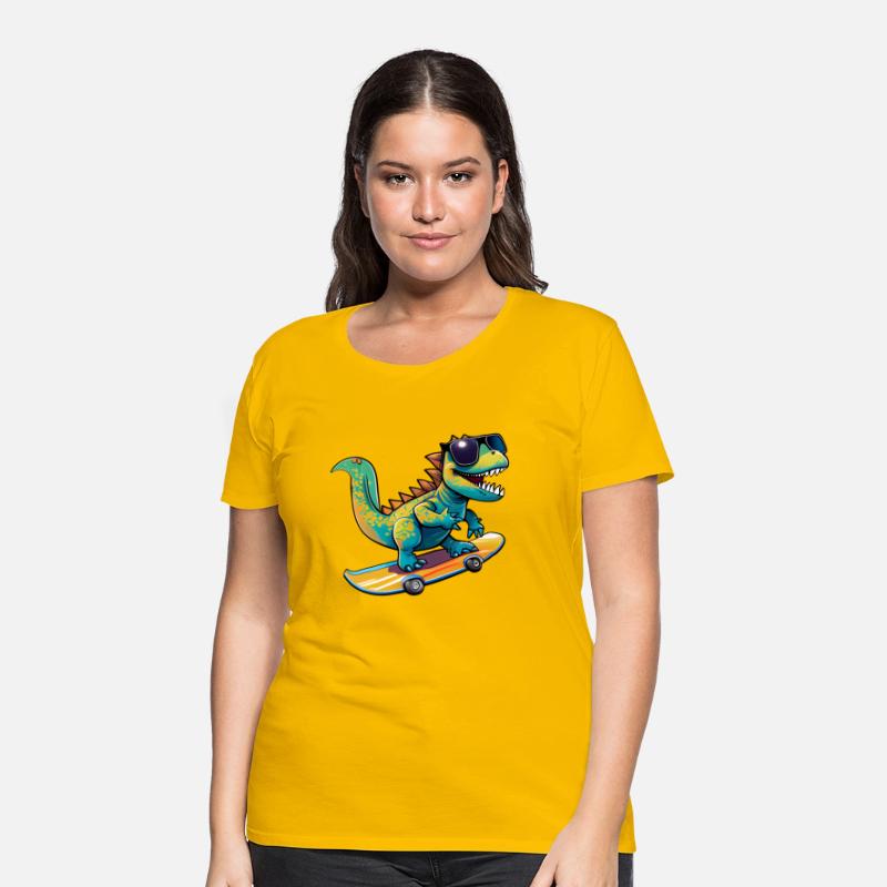 Cute Dinosaur with sunglasses skating skateboard