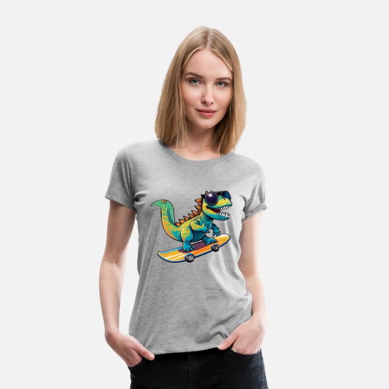 Cute Dinosaur with sunglasses skating skateboard