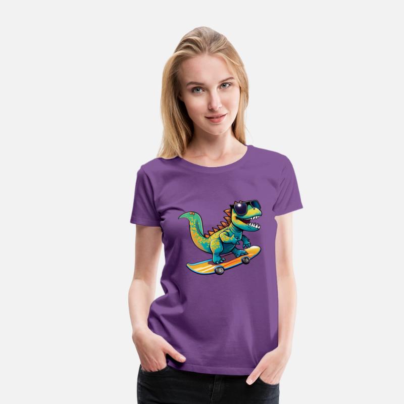 Cute Dinosaur with sunglasses skating skateboard