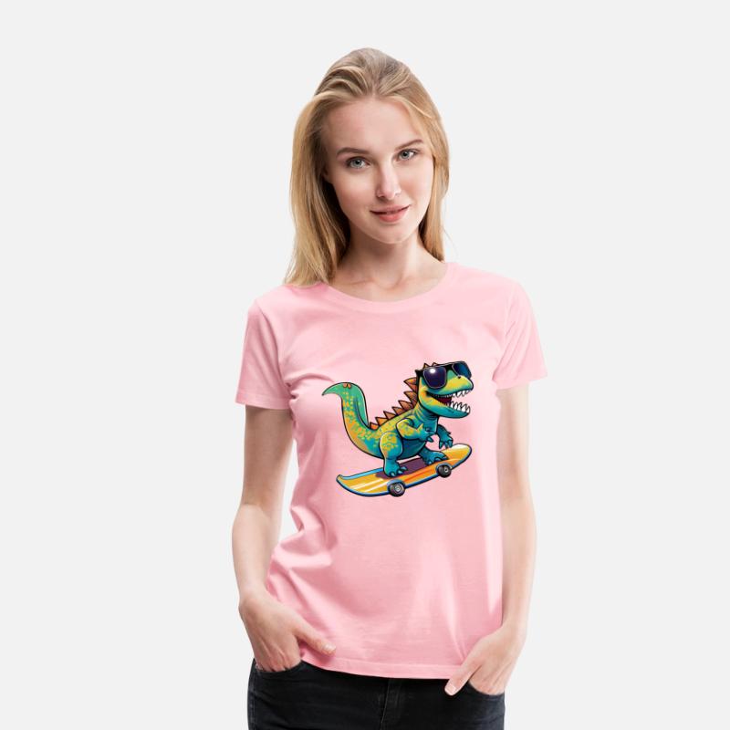 Cute Dinosaur with sunglasses skating skateboard