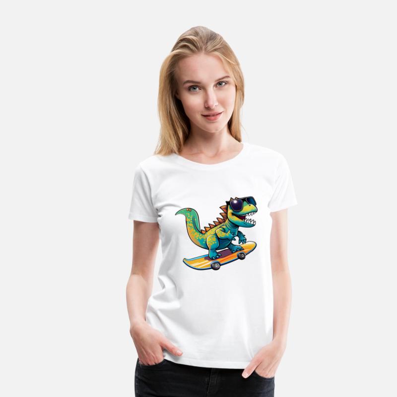 Cute Dinosaur with sunglasses skating skateboard