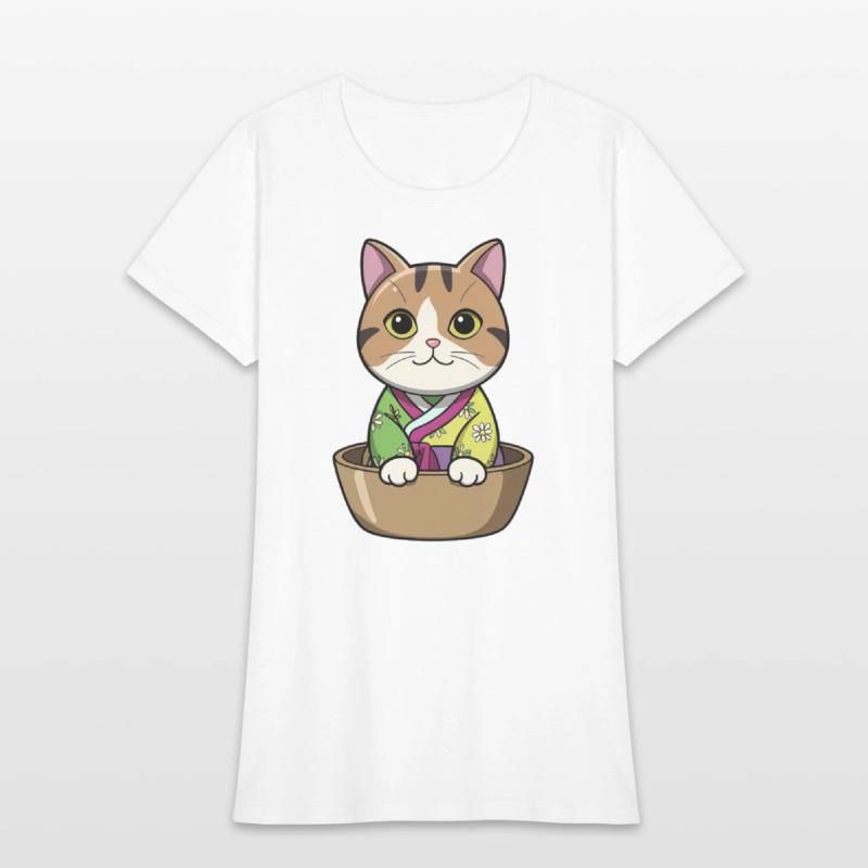 Cute Korean Cat in Bowl - Manga Style