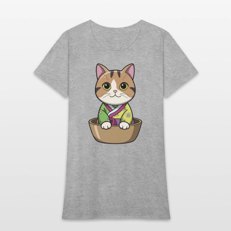 Cute Korean Cat in Bowl - Manga Style