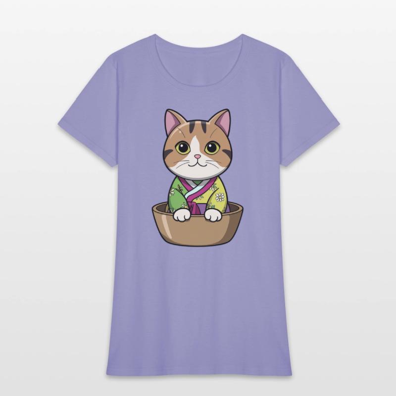 Cute Korean Cat in Bowl - Manga Style