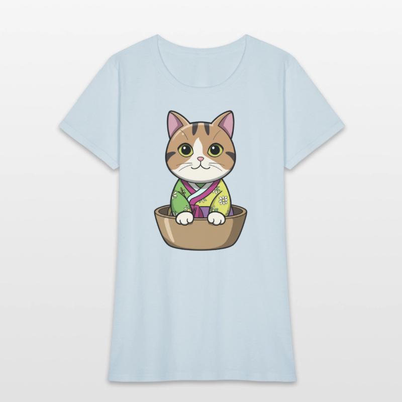 Cute Korean Cat in Bowl - Manga Style
