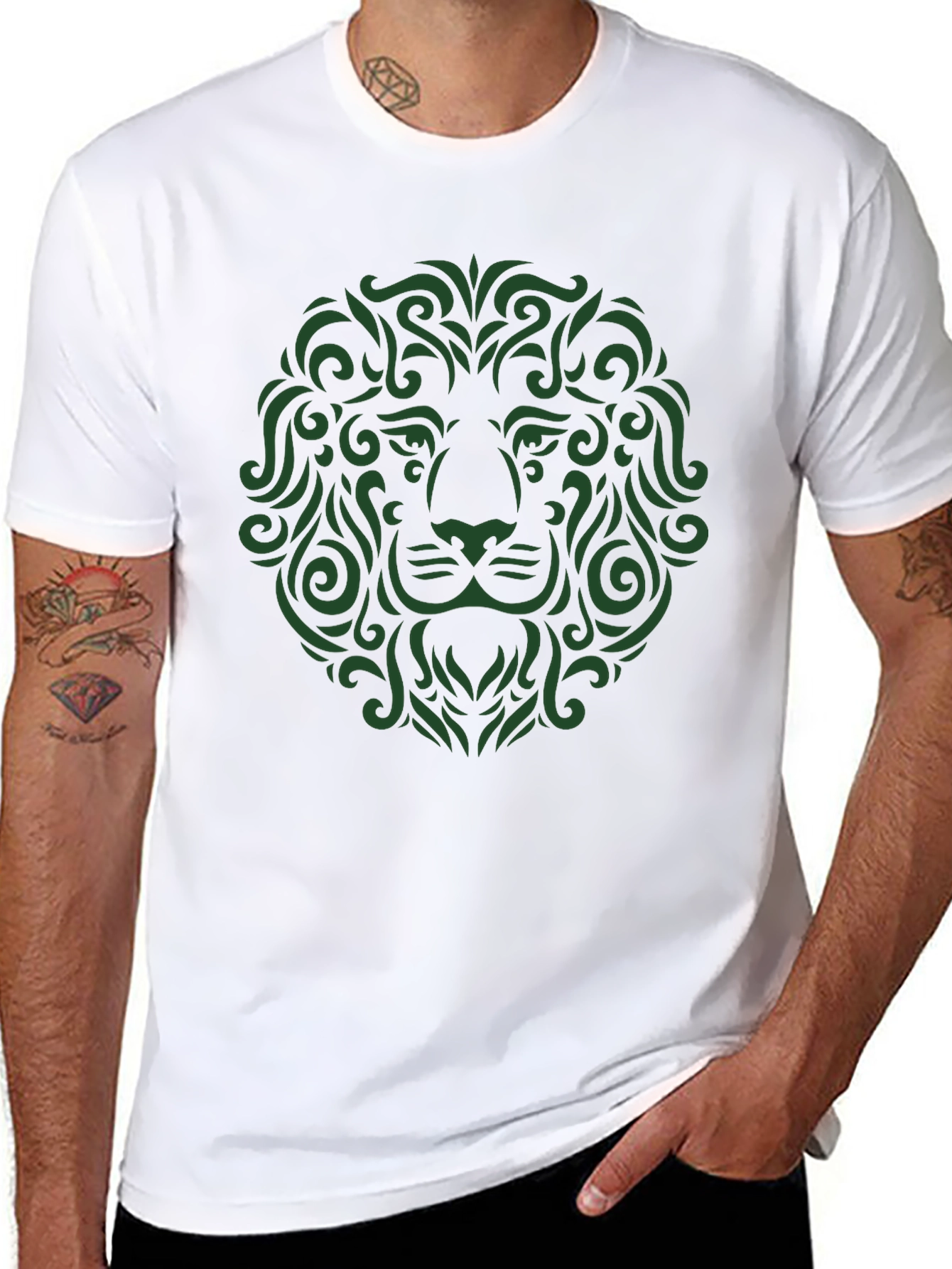 Lion Art Graphic Tee - Stylish Mens Black T-Shirt