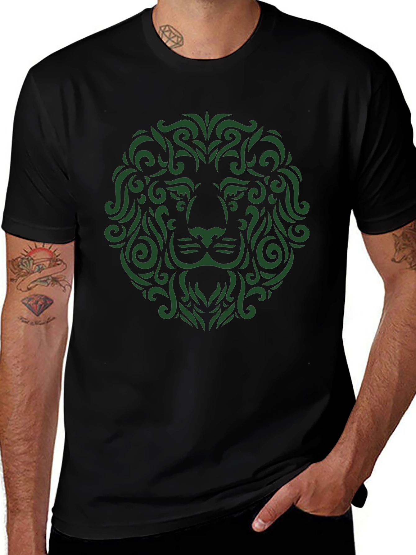 Lion Art Graphic Tee - Stylish Mens Black T-Shirt