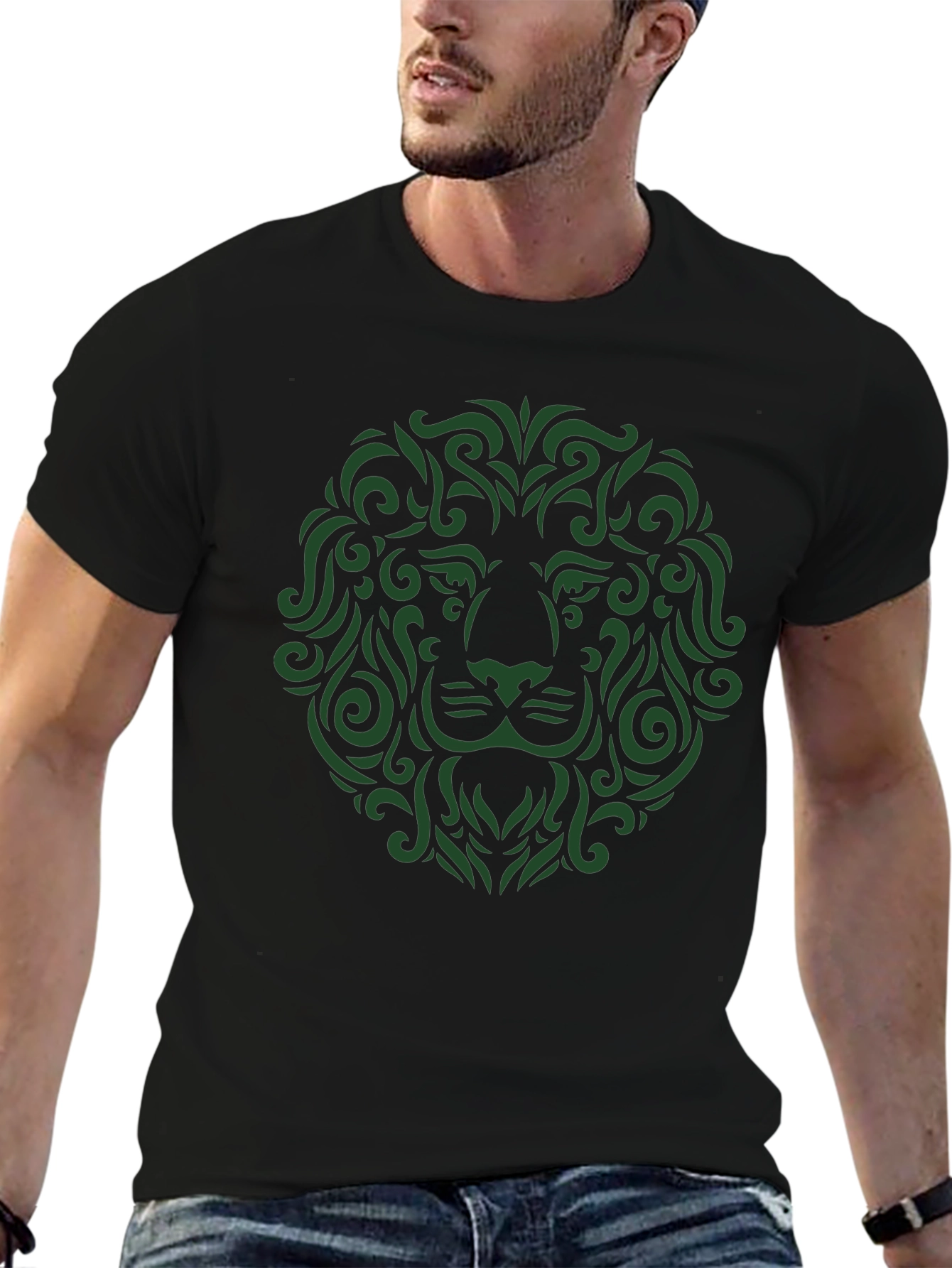 Lion Art Graphic Tee - Stylish Mens Black T-Shirt