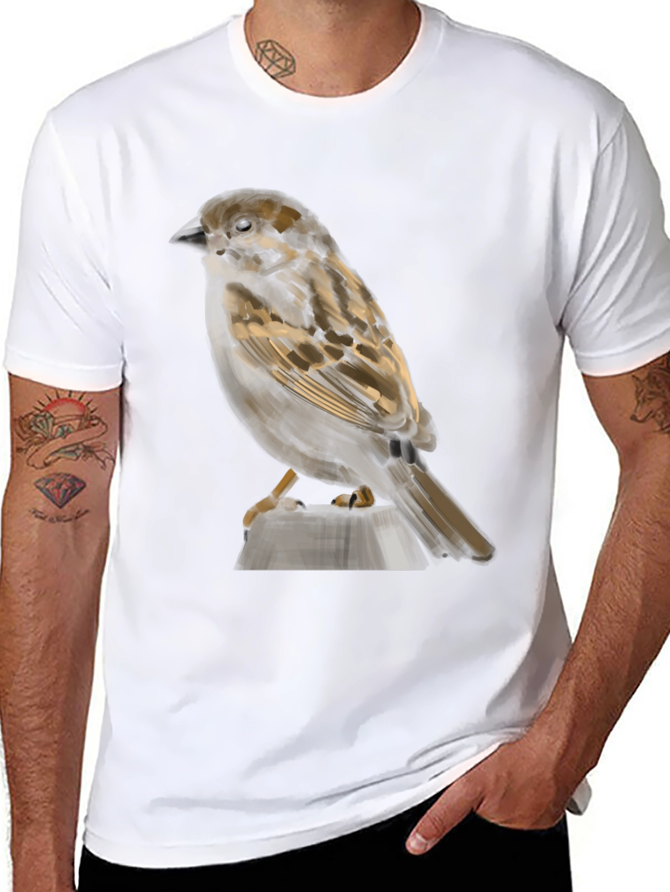 Sparrow Graphic Print Black T-Shirt