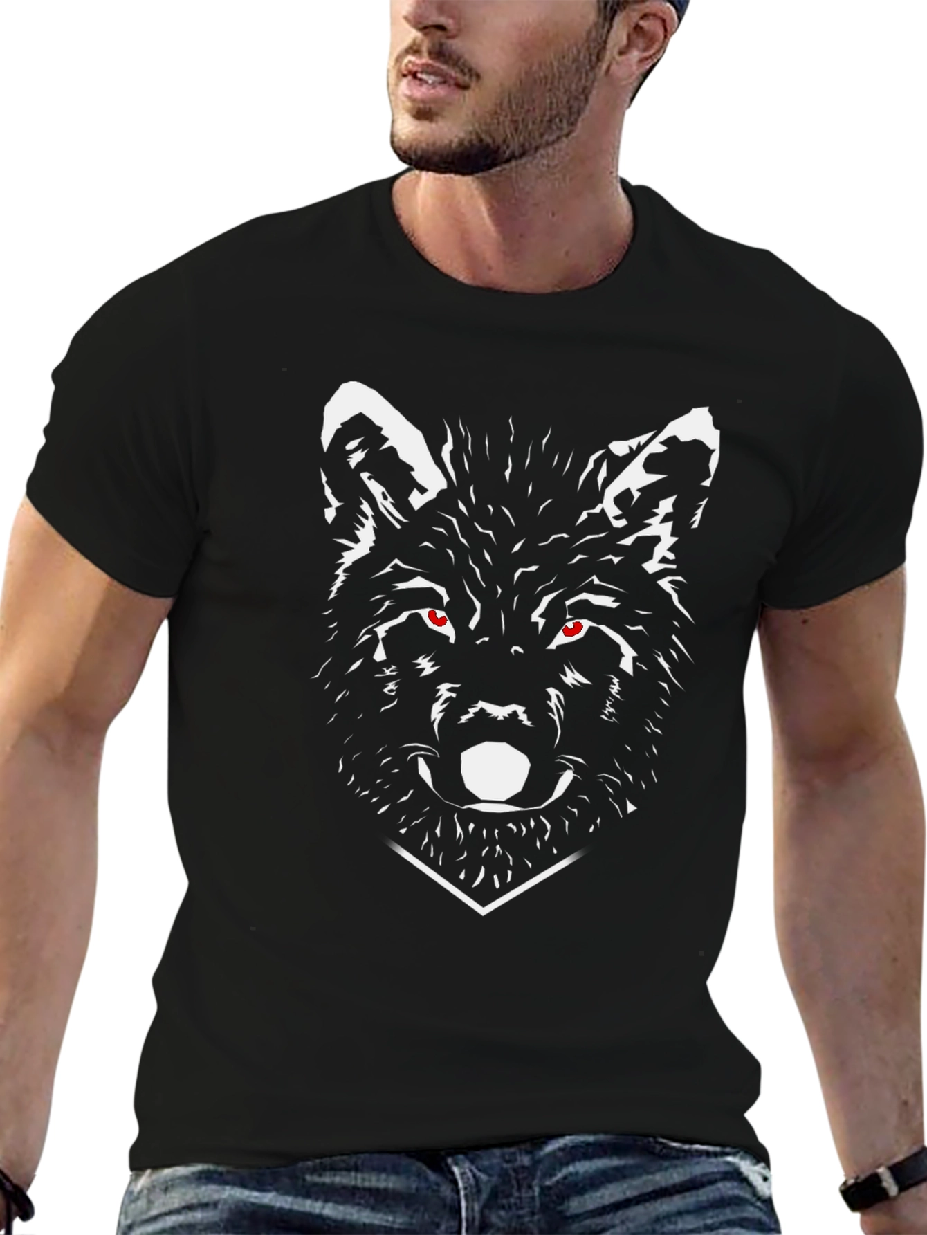 Mens Black Wolf Graphic Tee