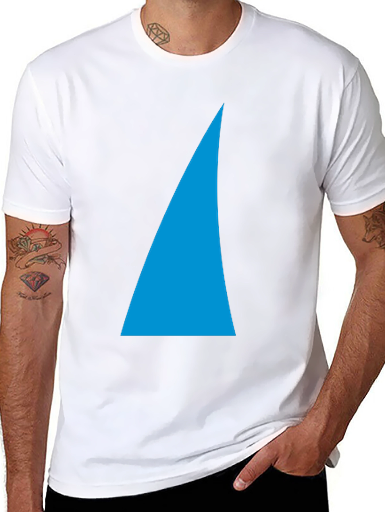 Black Tee with Blue Shark Fin Design