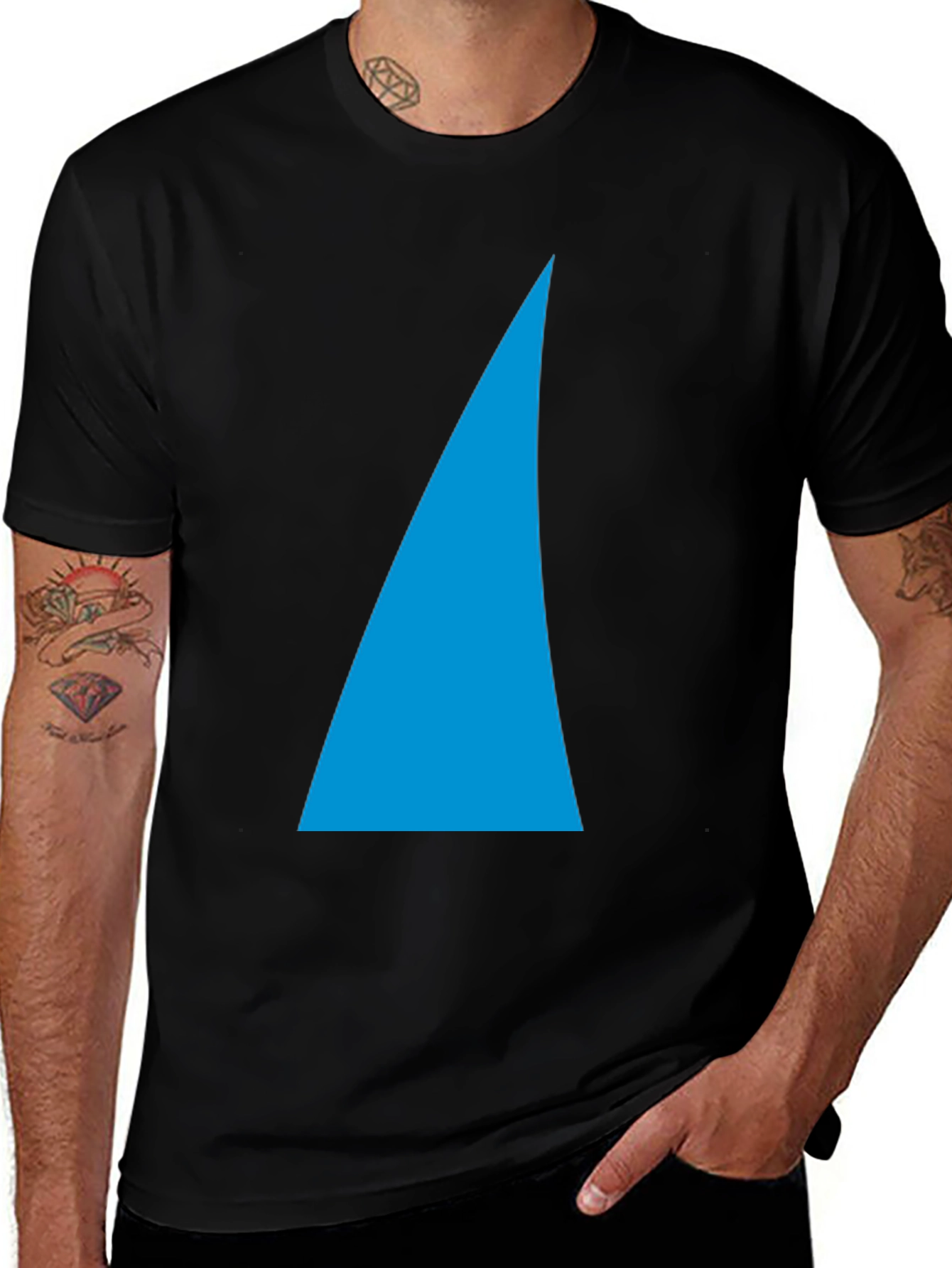 Black Tee with Blue Shark Fin Design