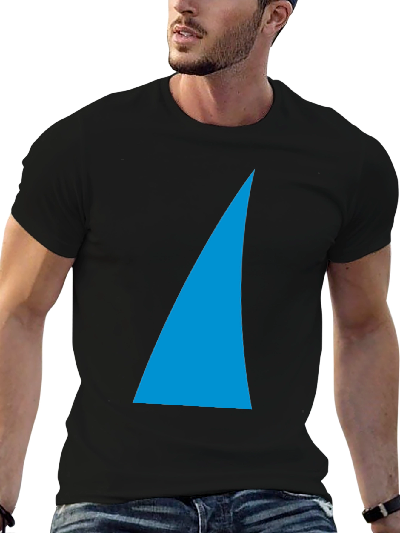 Black Tee with Blue Shark Fin Design