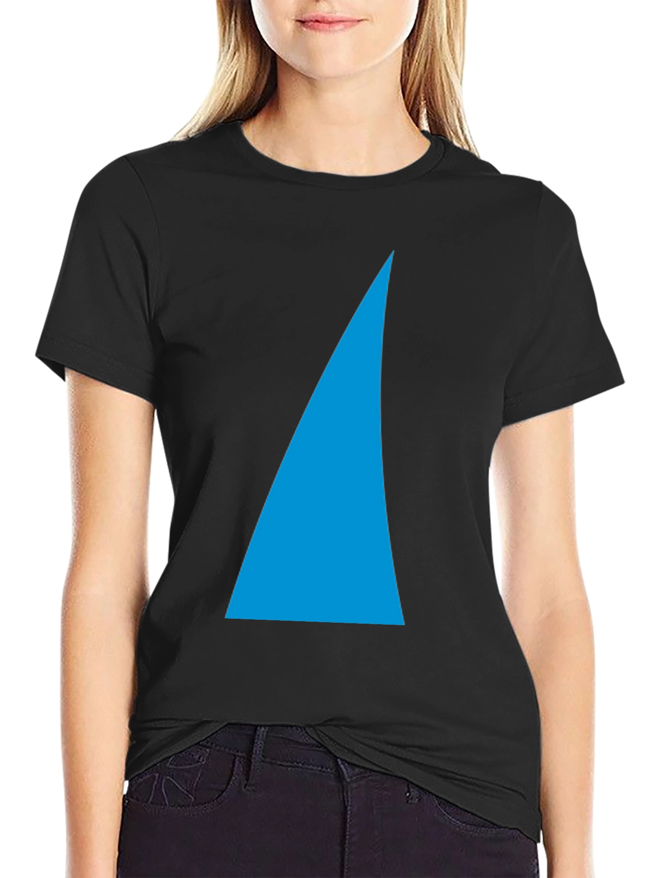 Black Tee with Blue Shark Fin Design