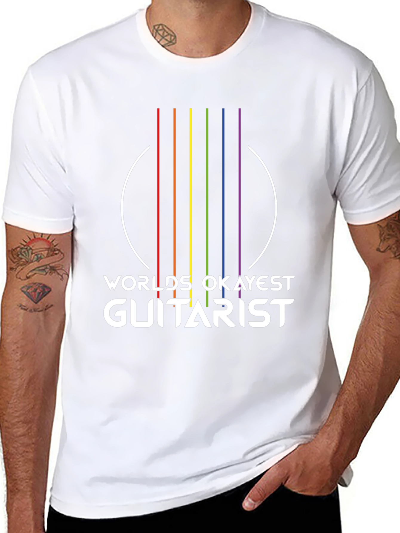 Worlds Okayest Guitarist T-Shirt - Rainbow Graphic Tee