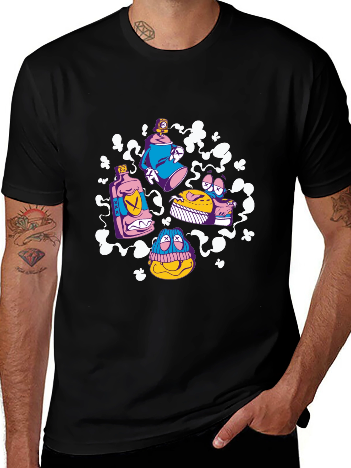 Cartoon Graffiti Black T-Shirt