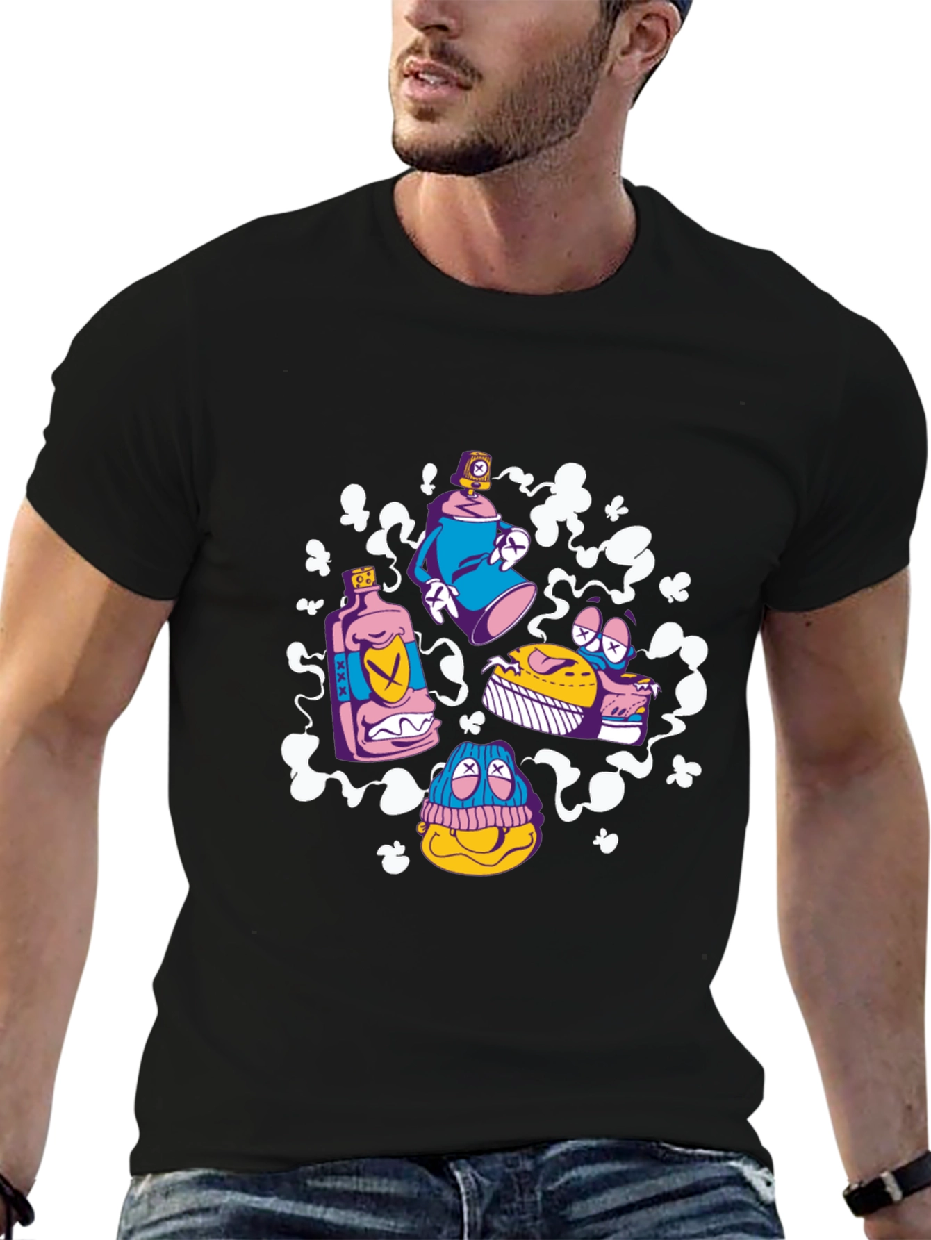 Cartoon Graffiti Black T-Shirt