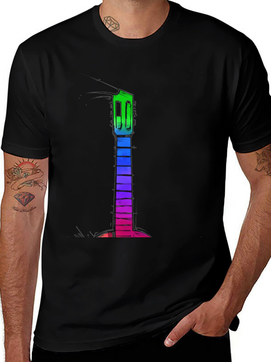 Rainbow Guitar Neck Graphic Tee - Unique Music Lover T-Shirt