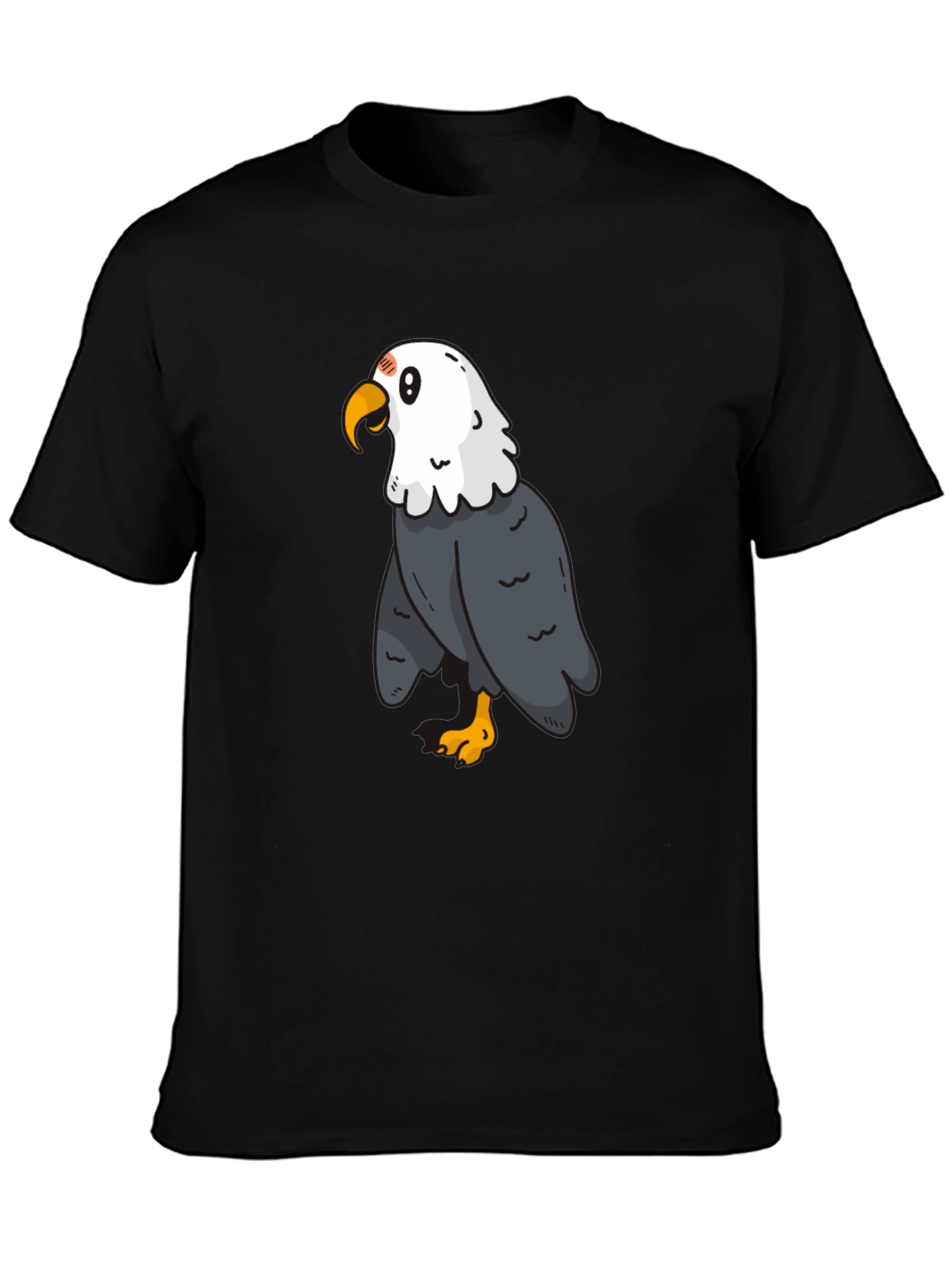 Cartoon Eagle Graphic Tee - Black Cotton Blend